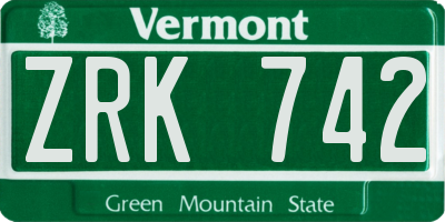 VT license plate ZRK742