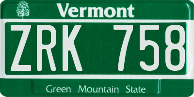 VT license plate ZRK758