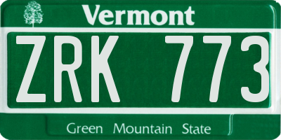 VT license plate ZRK773