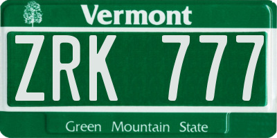 VT license plate ZRK777