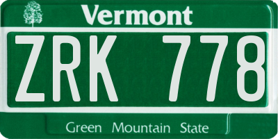 VT license plate ZRK778