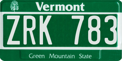 VT license plate ZRK783