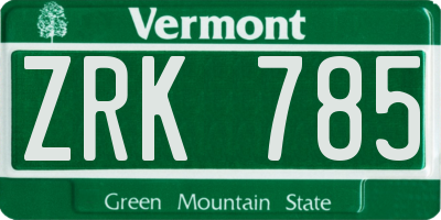 VT license plate ZRK785