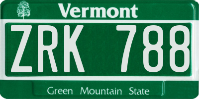 VT license plate ZRK788