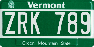 VT license plate ZRK789