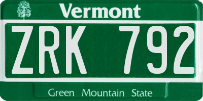 VT license plate ZRK792