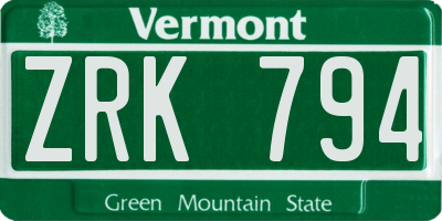 VT license plate ZRK794