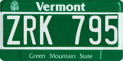 VT license plate ZRK795