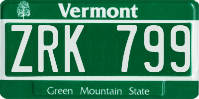 VT license plate ZRK799