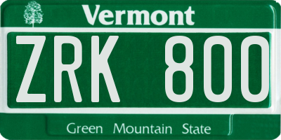 VT license plate ZRK800
