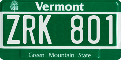 VT license plate ZRK801