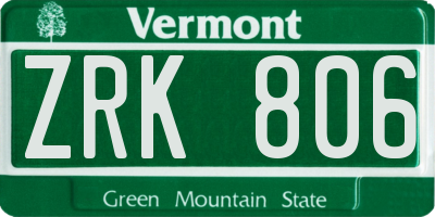 VT license plate ZRK806