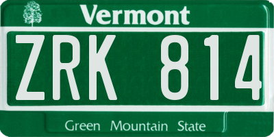 VT license plate ZRK814