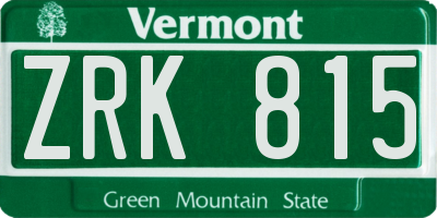 VT license plate ZRK815