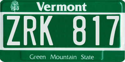 VT license plate ZRK817