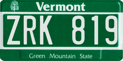 VT license plate ZRK819