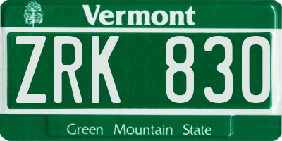 VT license plate ZRK830