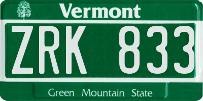 VT license plate ZRK833