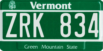 VT license plate ZRK834