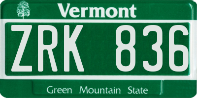 VT license plate ZRK836