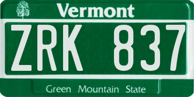 VT license plate ZRK837