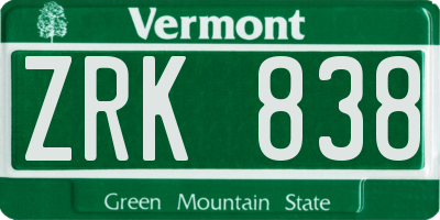 VT license plate ZRK838