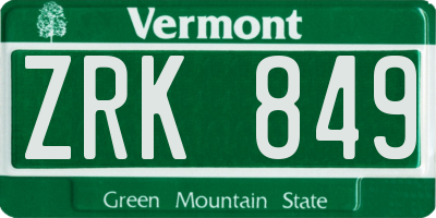 VT license plate ZRK849