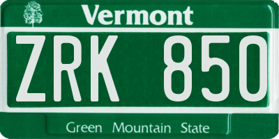 VT license plate ZRK850