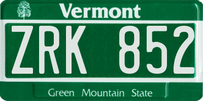 VT license plate ZRK852