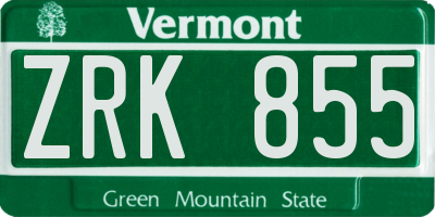 VT license plate ZRK855