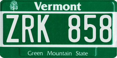 VT license plate ZRK858