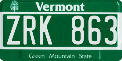 VT license plate ZRK863