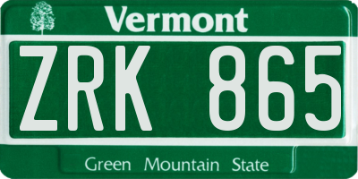 VT license plate ZRK865