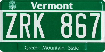 VT license plate ZRK867