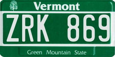 VT license plate ZRK869
