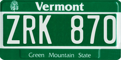 VT license plate ZRK870
