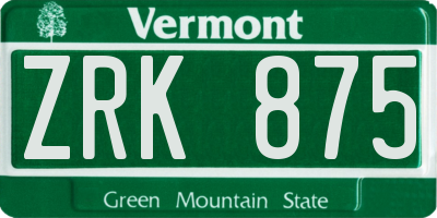 VT license plate ZRK875