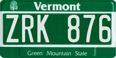 VT license plate ZRK876