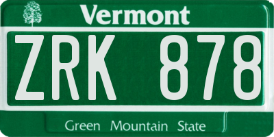 VT license plate ZRK878