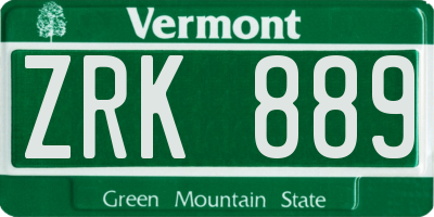 VT license plate ZRK889