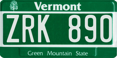 VT license plate ZRK890