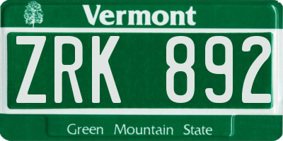 VT license plate ZRK892