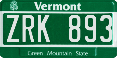VT license plate ZRK893