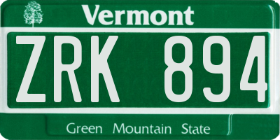 VT license plate ZRK894