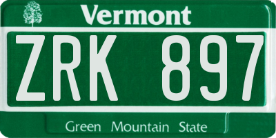 VT license plate ZRK897