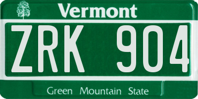 VT license plate ZRK904