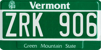 VT license plate ZRK906