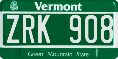 VT license plate ZRK908