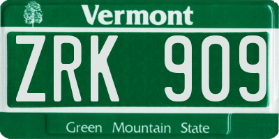 VT license plate ZRK909