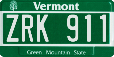 VT license plate ZRK911